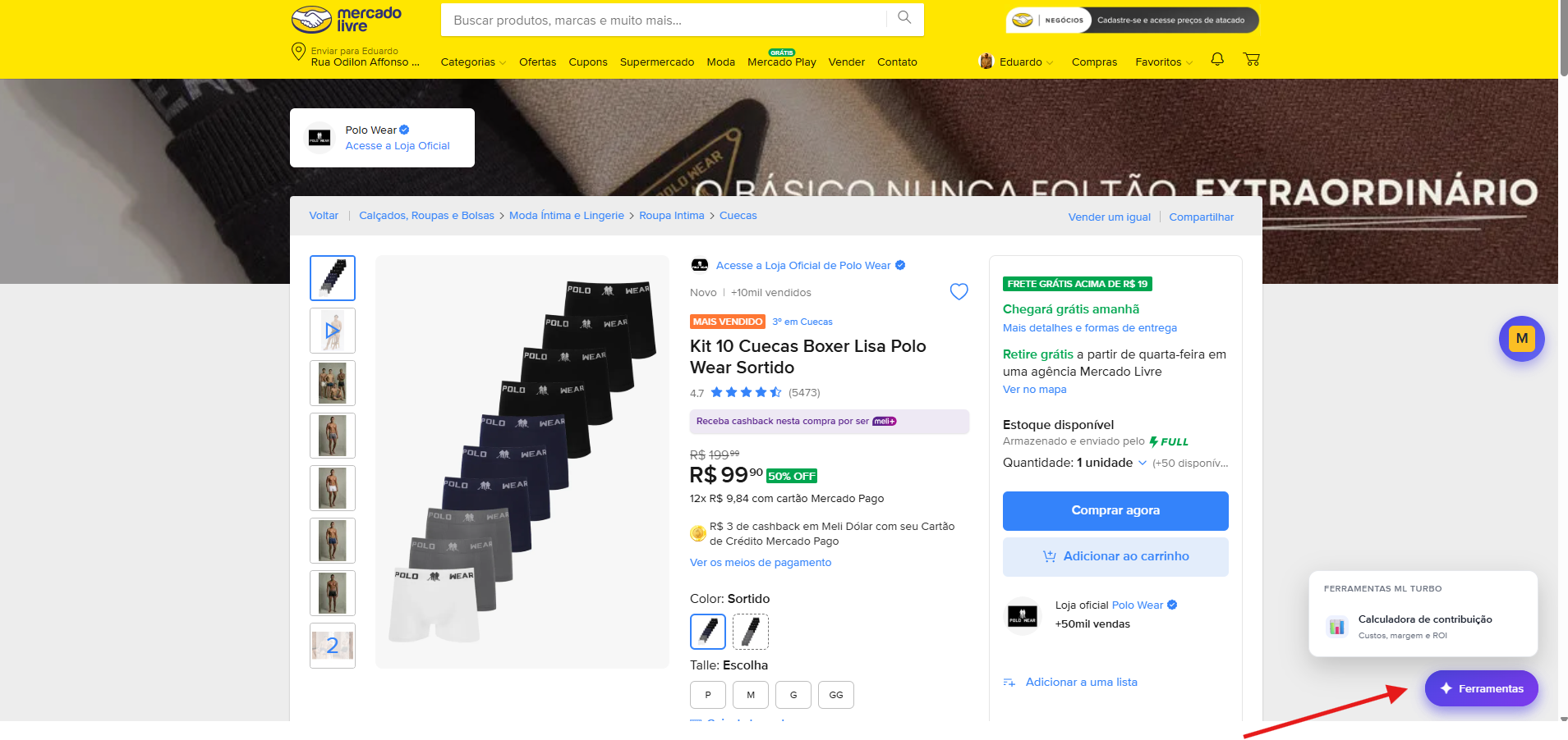 Menu Ferramentas aberto mostrando a opção Calculadora