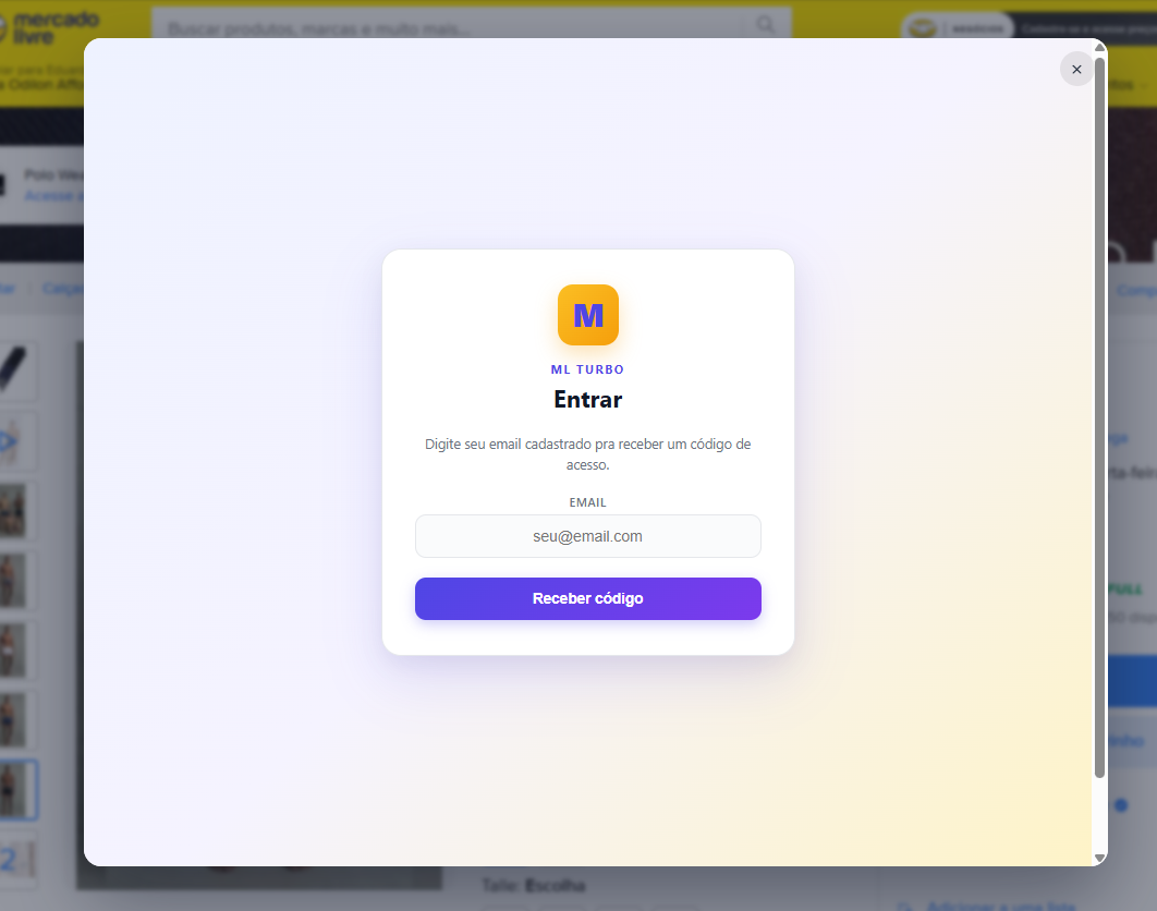 Tela de login do ML TURBO pedindo o email do usuário